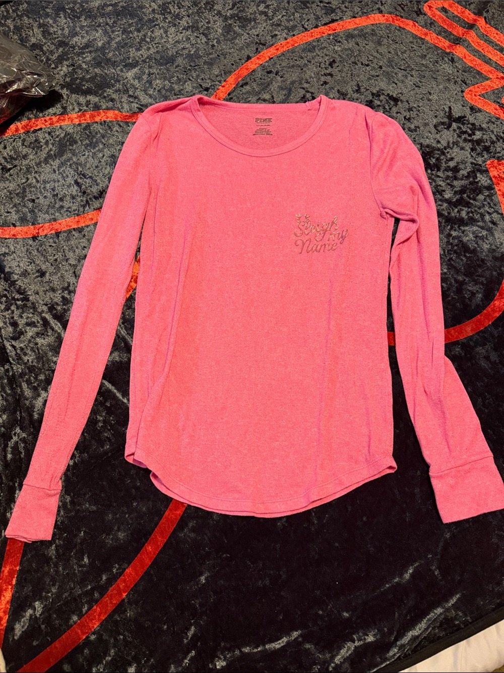 PINK Victoria's Secret Bright Pink Long-Sleeve Crewneck Top